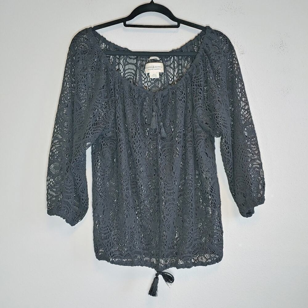 Ralph Lauren Denim Supply Crochet Open Knit Sz XS Boho Peasant Fairy Grunge Top